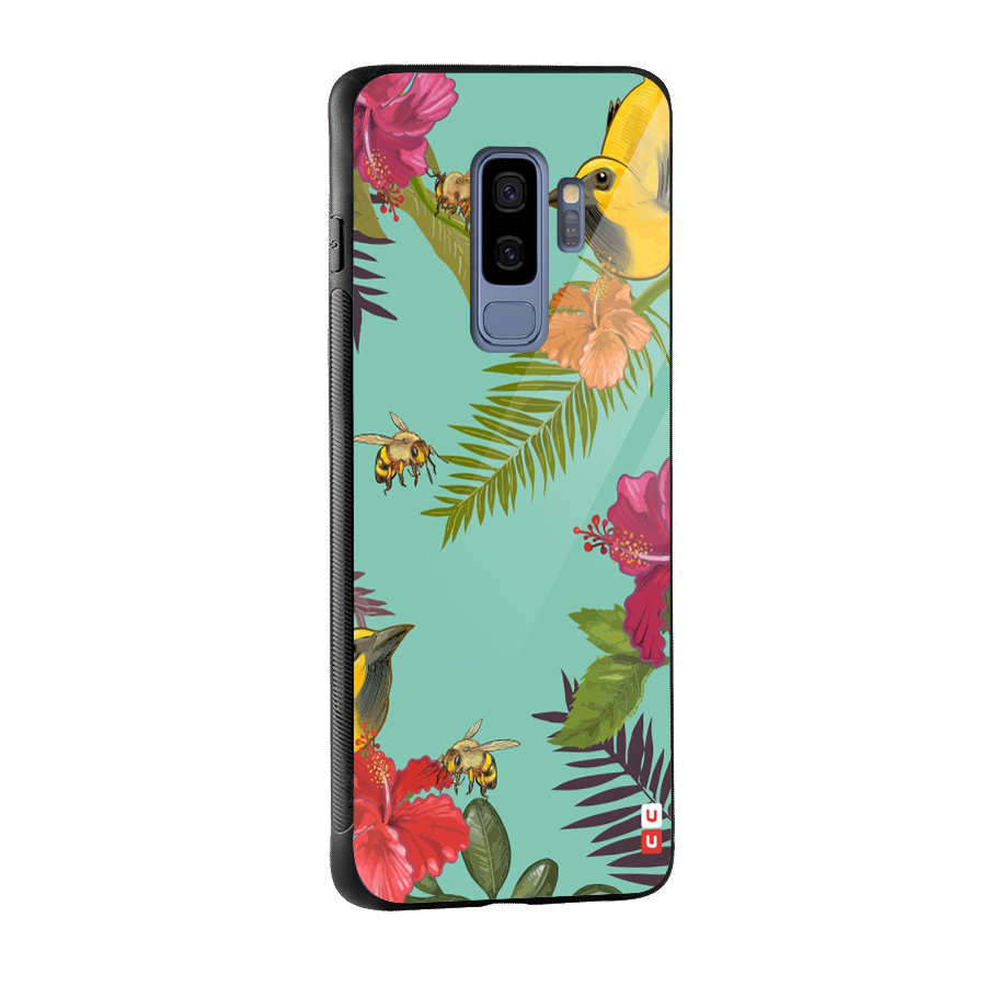 Flower Bird and Bee Glass Back Case for Galaxy S9 Plus