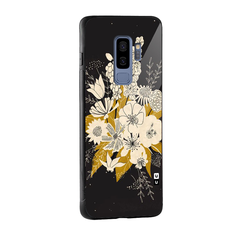 Flower Drawing Glass Back Case for Galaxy S9 Plus