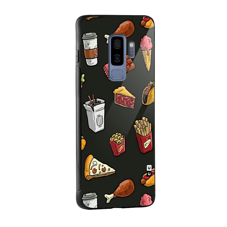 Foodie Pattern Glass Back Case for Galaxy S9 Plus