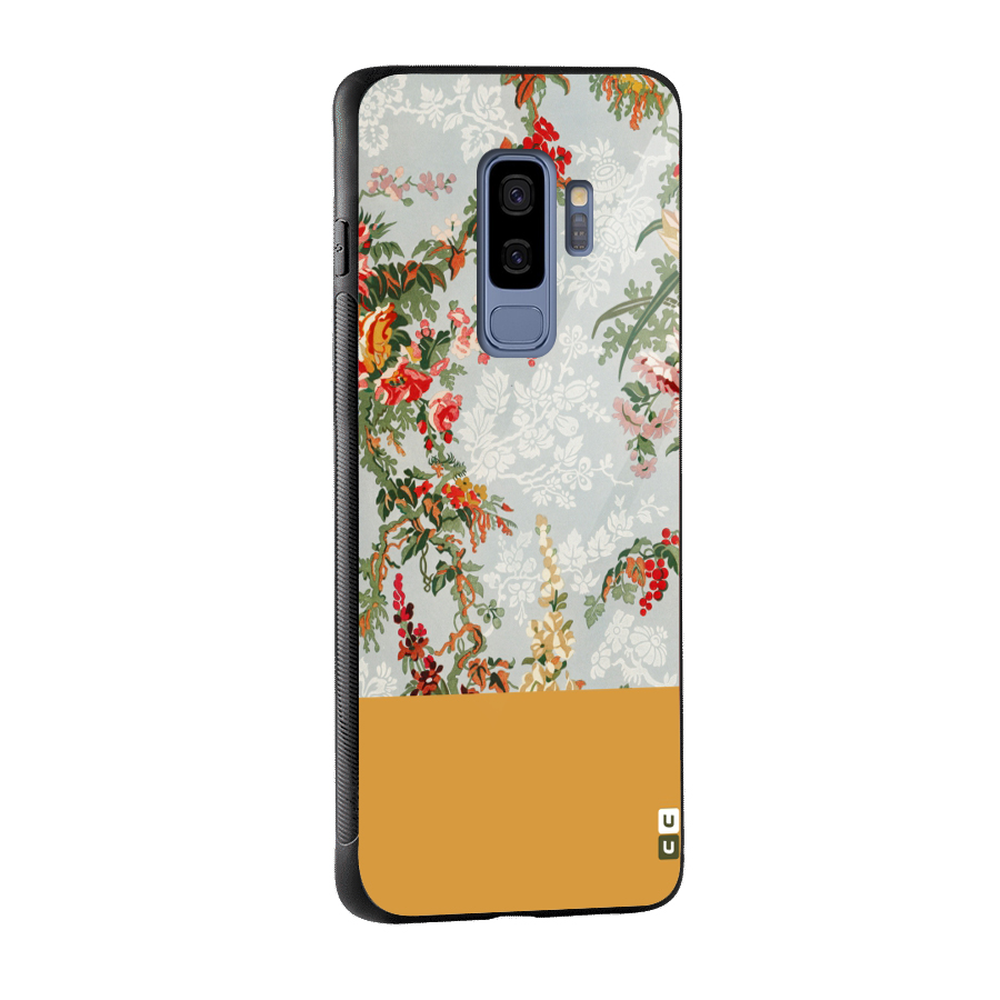 Golden Stripe on Floral Glass Back Case for Galaxy S9 Plus
