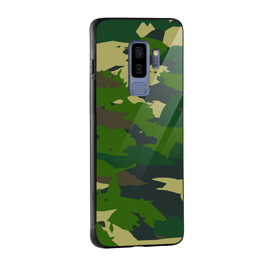 Green Camouflage Army Glass Back Case for Galaxy S9 Plus