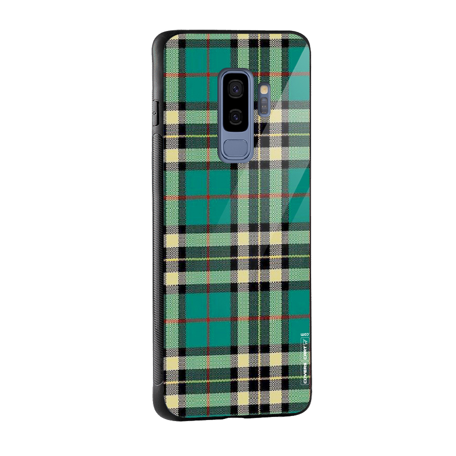 Green Check Glass Back Case for Galaxy S9 Plus