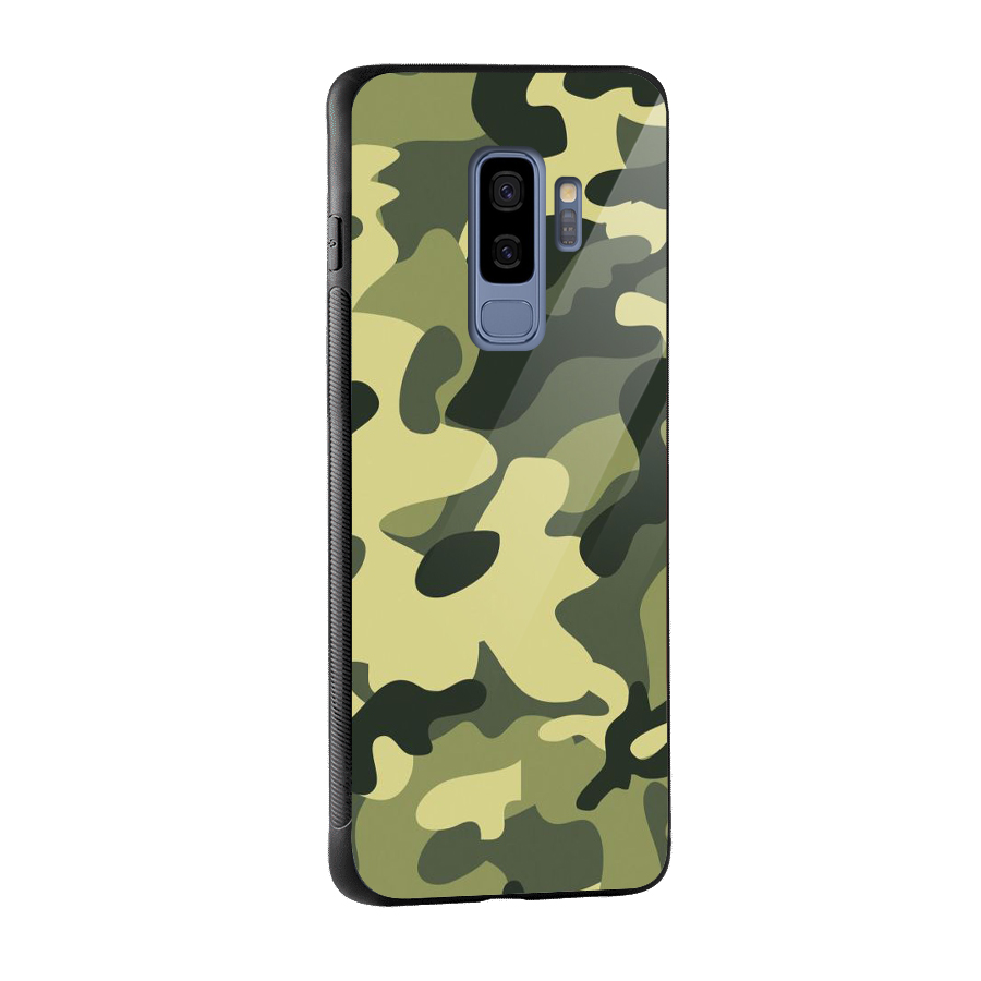 Green Military Pattern Glass Back Case for Galaxy S9 Plus