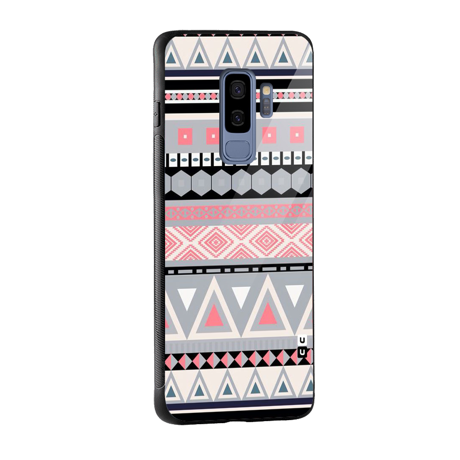 Grey Pink Pattern Glass Back Case for Galaxy S9 Plus