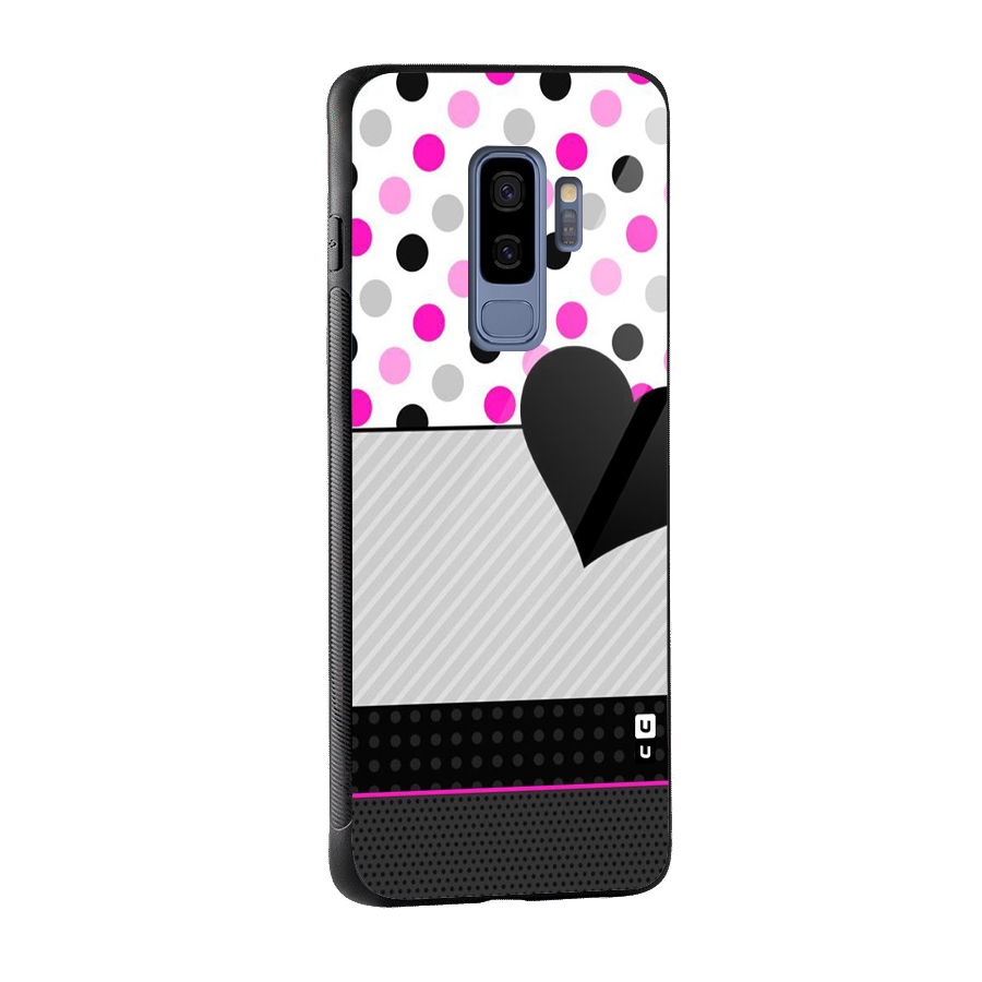 Heart Polka Stripes Glass Back Case for Galaxy S9 Plus