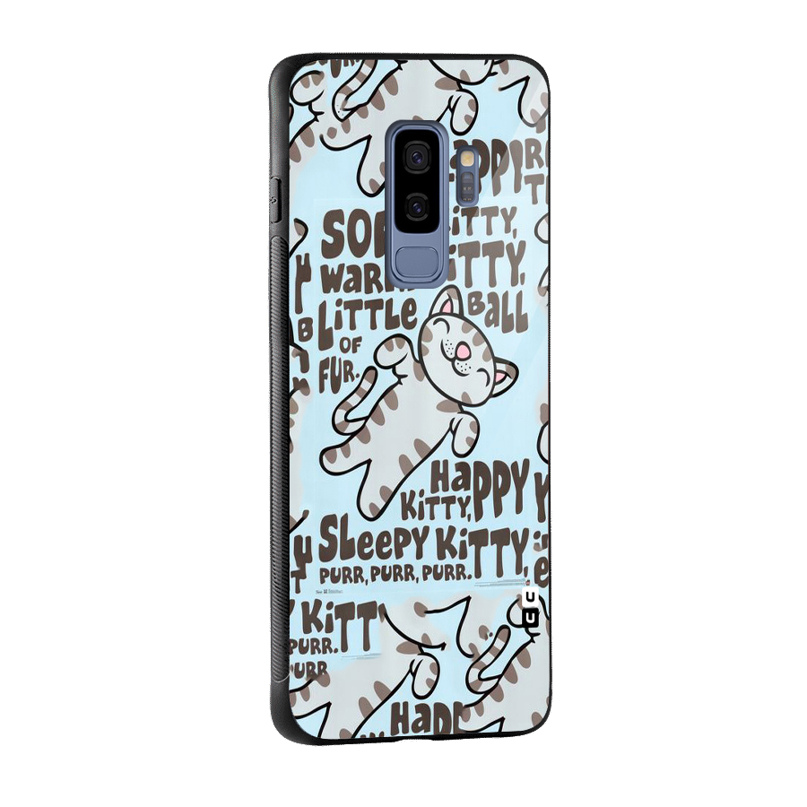 Kitty Pattern Glass Back Case for Galaxy S9 Plus