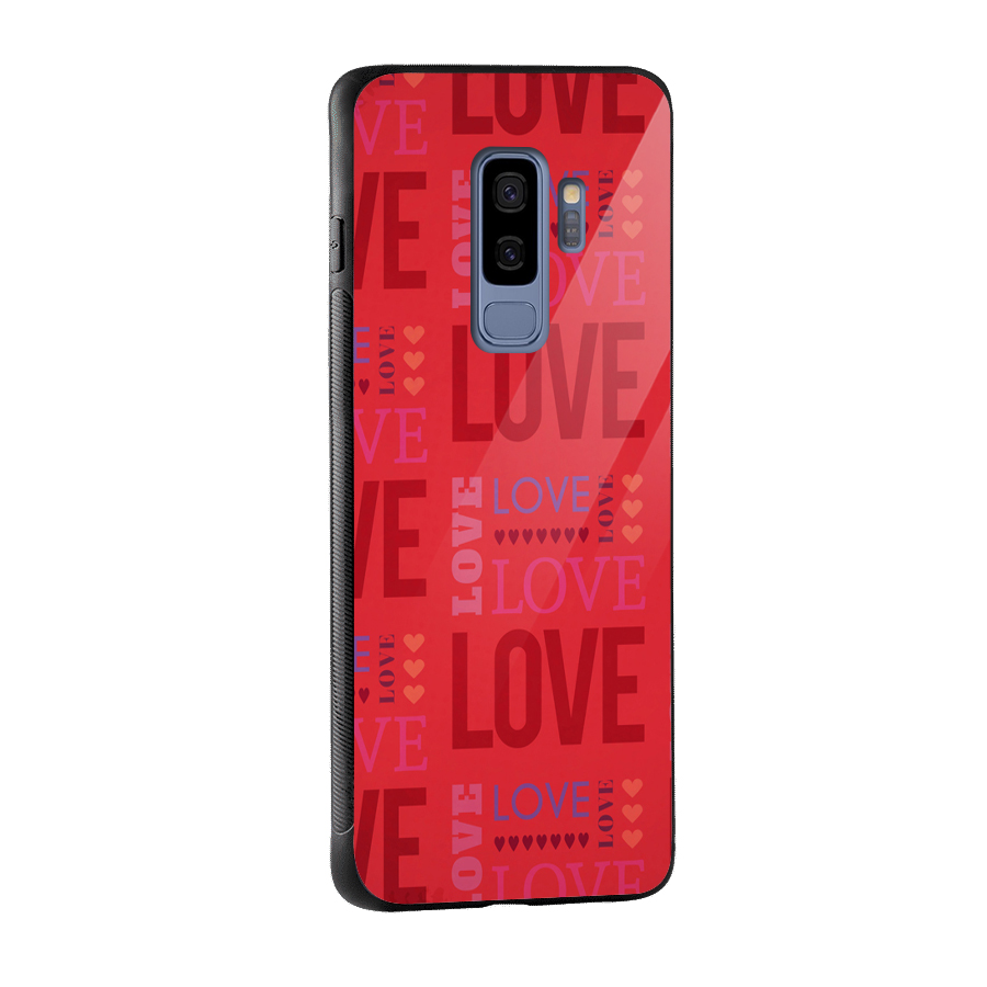 Love Pattern Glass Back Case for Galaxy S9 Plus