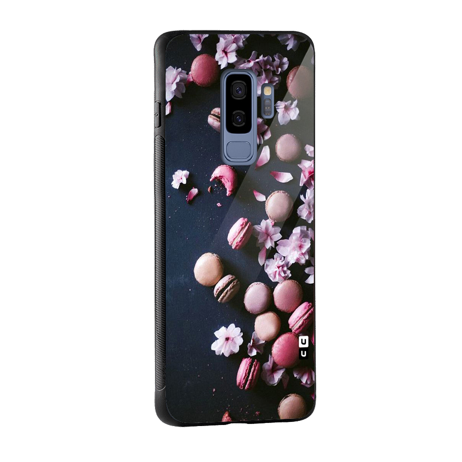 Macaroons And Cheery Blossoms Glass Back Case for Galaxy S9 Plus