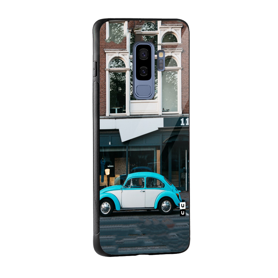 Mini Blue Car Glass Back Case for Galaxy S9 Plus