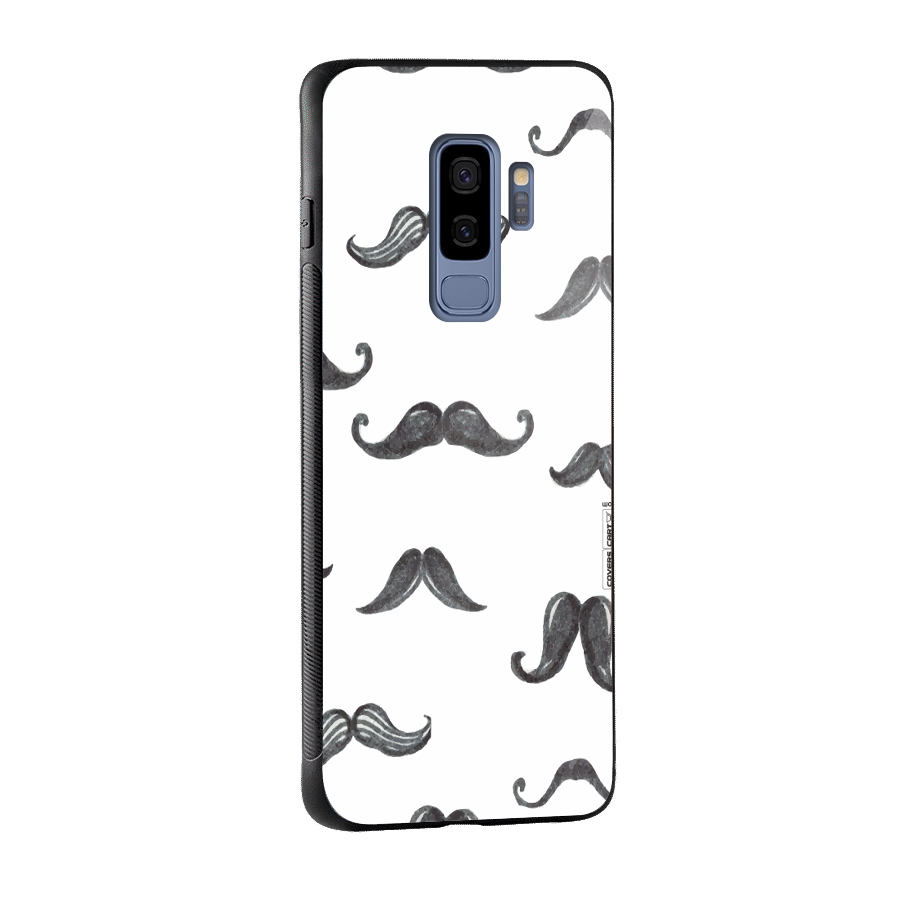 Moustache Pattern (Black) Glass Back Case for Galaxy S9 Plus