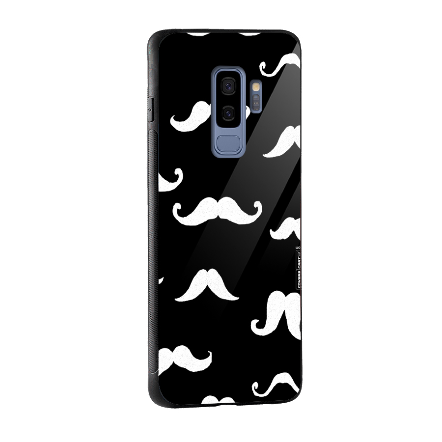 Moustache Pattern (White) Glass Back Case for Galaxy S9 Plus