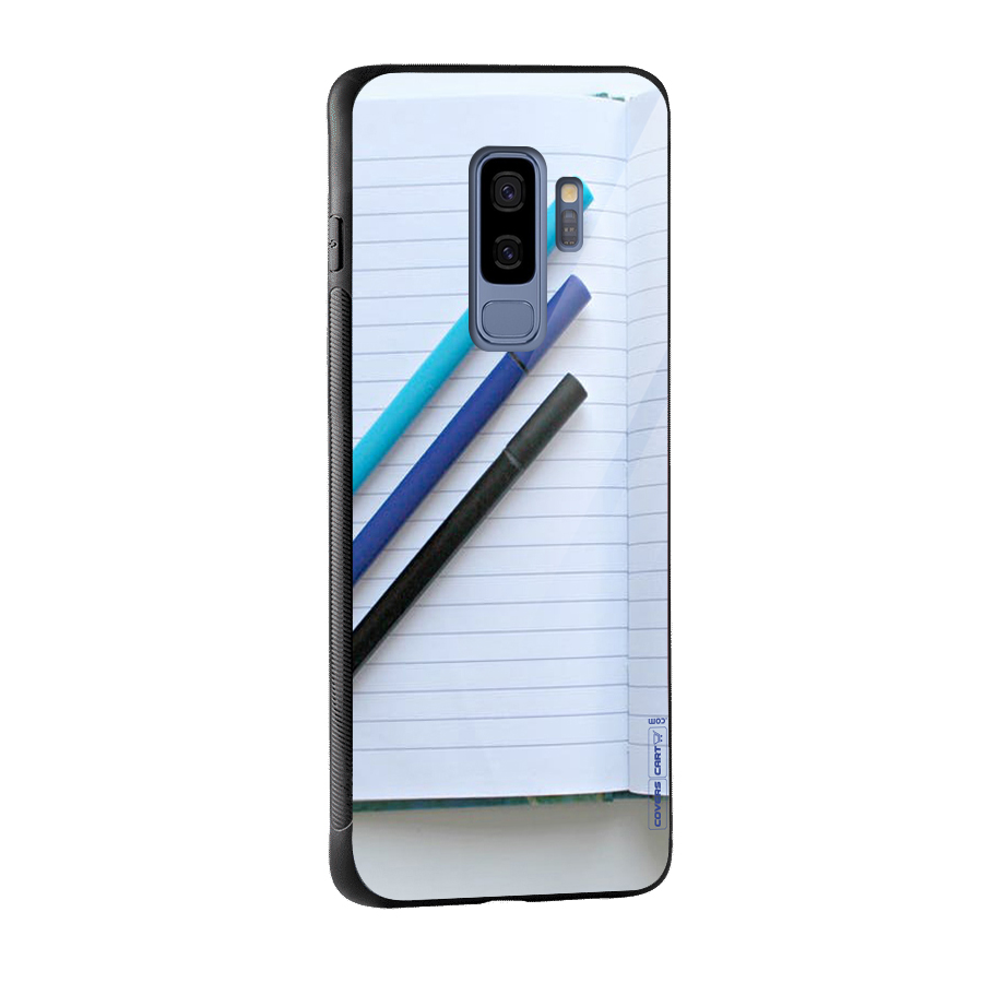 Notebook And Pens Glass Back Case for Galaxy S9 Plus