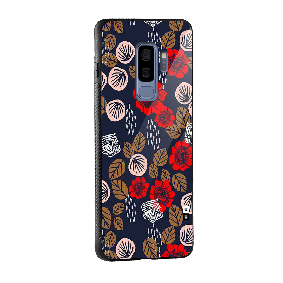 Orange Flora Glass Back Case for Galaxy S9 Plus