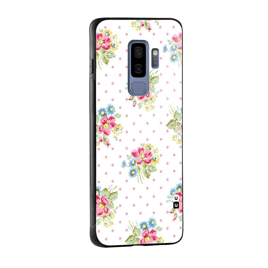 Painted Polka Floral Glass Back Case for Galaxy S9 Plus