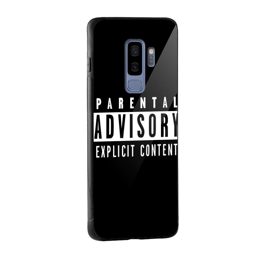 Parental Advisory Label Glass Back Case for Galaxy S9 Plus