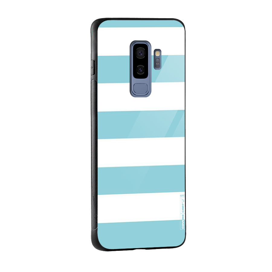 Pastel Blue White Stripes Glass Back Case for Galaxy S9 Plus