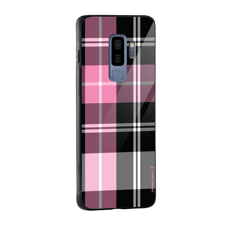 Pink Black Check Glass Back Case for Galaxy S9 Plus