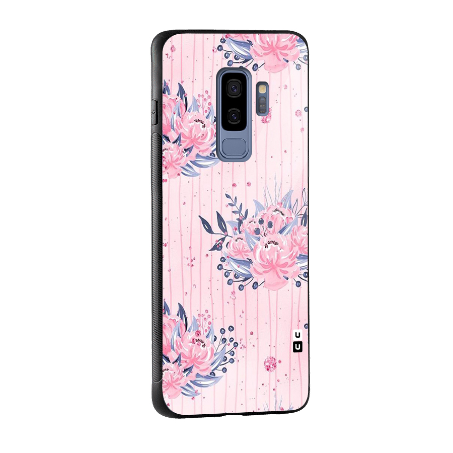 Pink Floral and Stripes Glass Back Case for Galaxy S9 Plus
