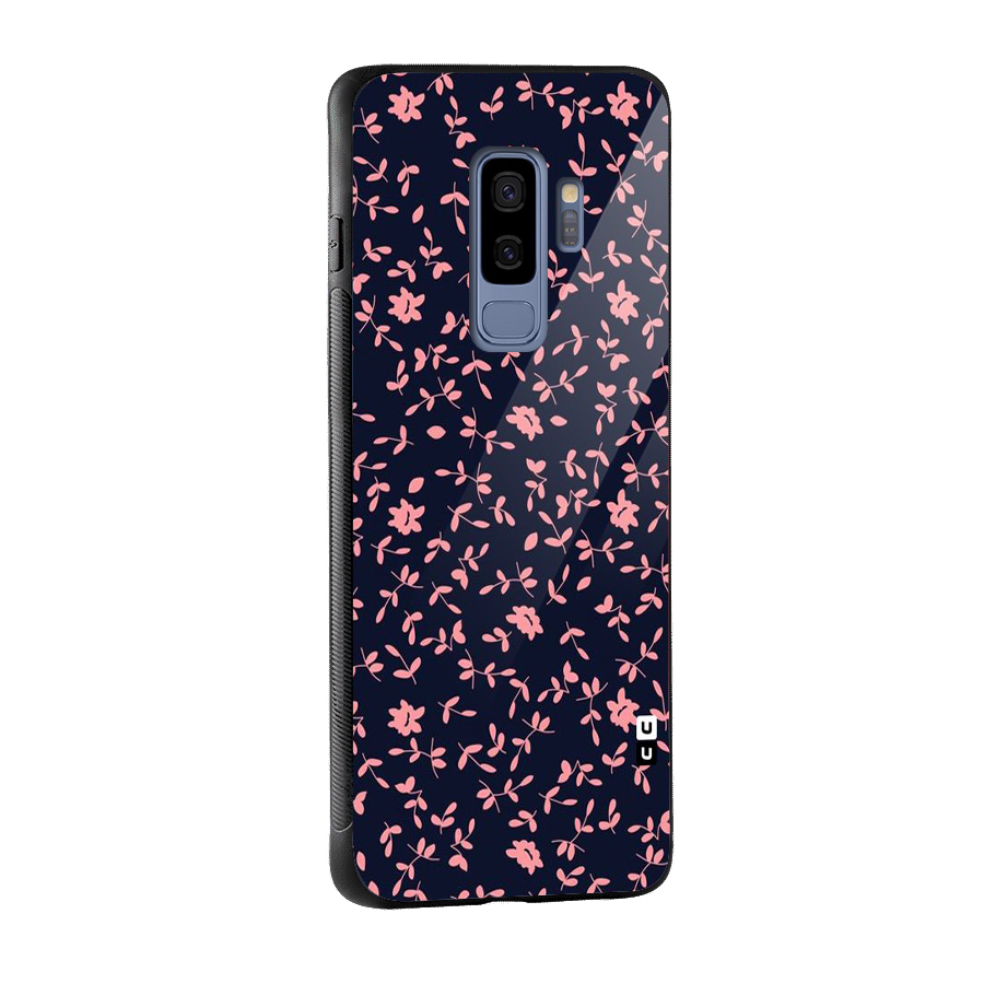 Pink Plant Design Glass Back Case for Galaxy S9 Plus