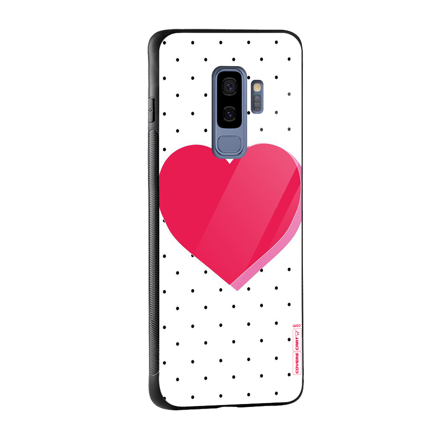 Pink Polka Heart Glass Back Case for Galaxy S9 Plus