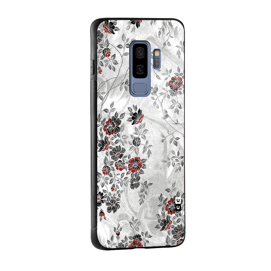 Pleasing Grey Floral Glass Back Case for Galaxy S9 Plus