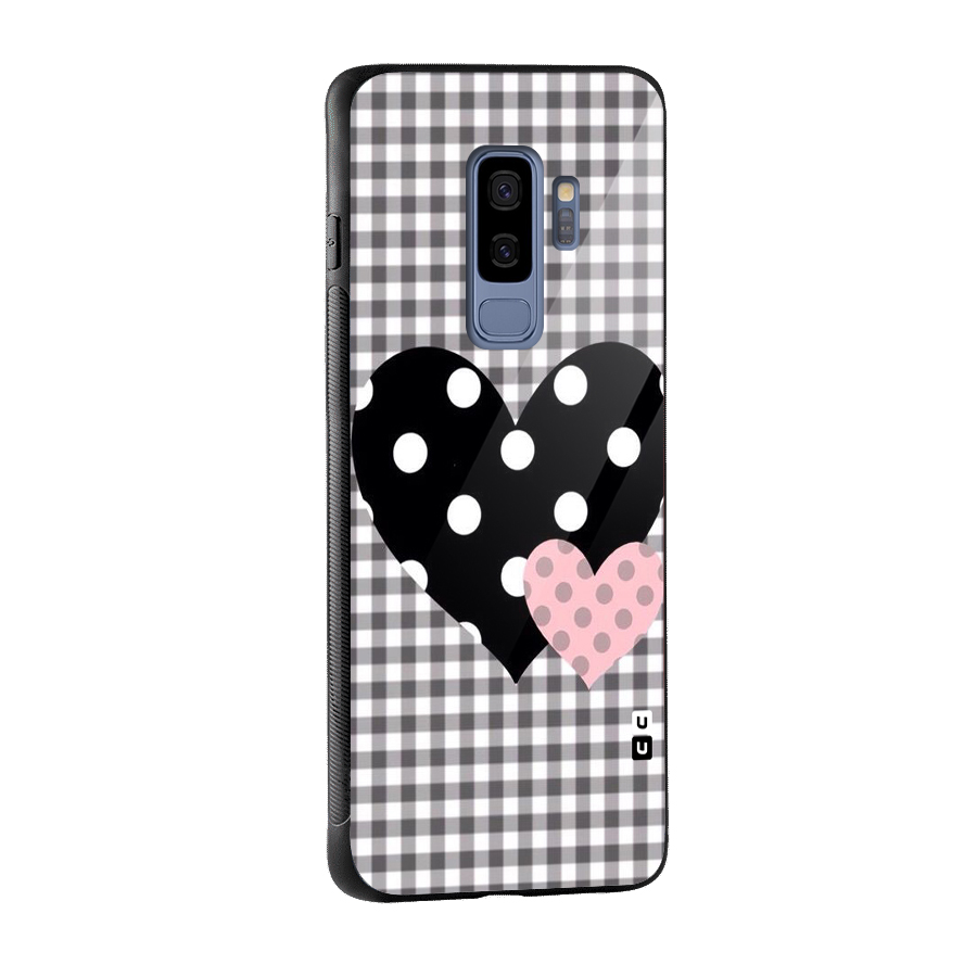 Polka Check Hearts Glass Back Case for Galaxy S9 Plus