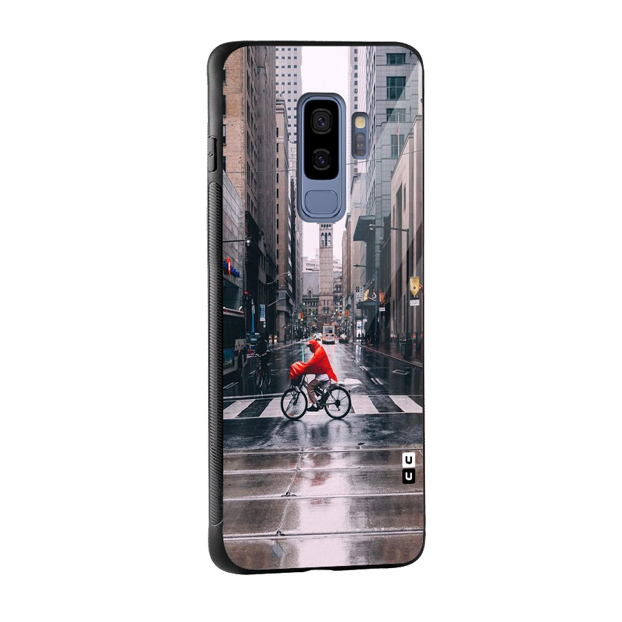 Red Bicycle Street Glass Back Case for Galaxy S9 Plus