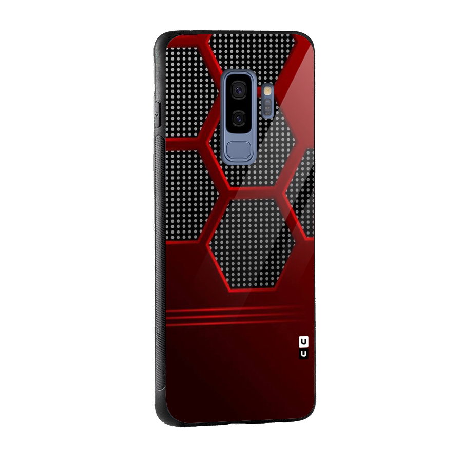 Red Black Hexagons Glass Back Case for Galaxy S9 Plus