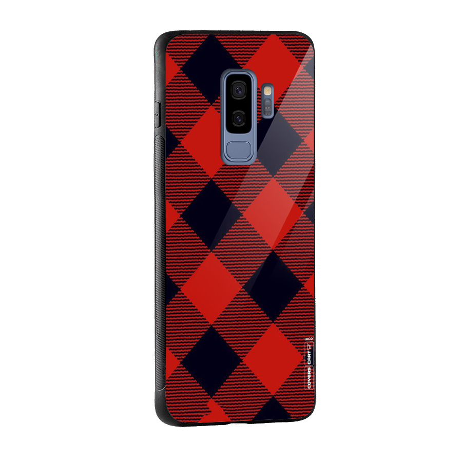 Red Diagonal Check Glass Back Case for Galaxy S9 Plus