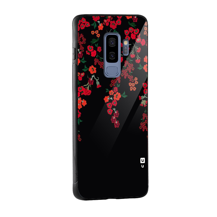 Red Floral Pattern Glass Back Case for Galaxy S9 Plus
