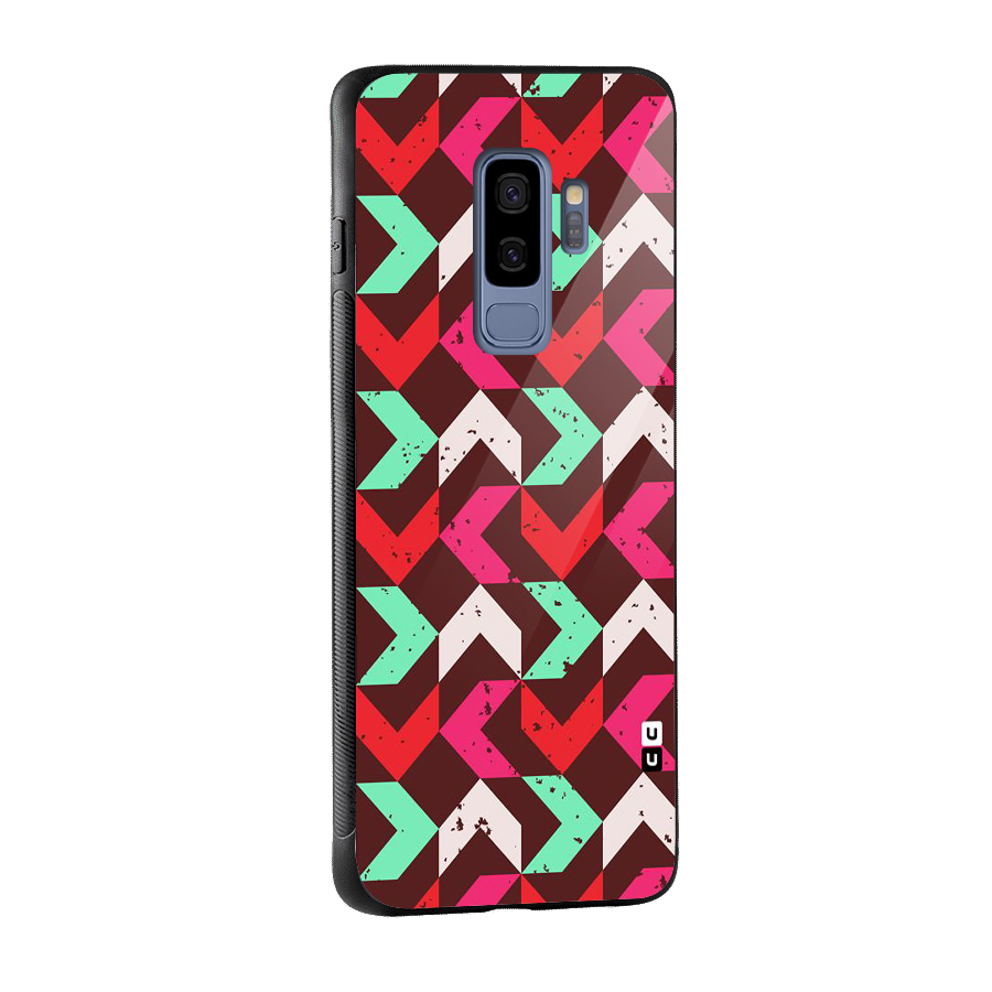 Retro Red Pink Pattern Glass Back Case for Galaxy S9 Plus
