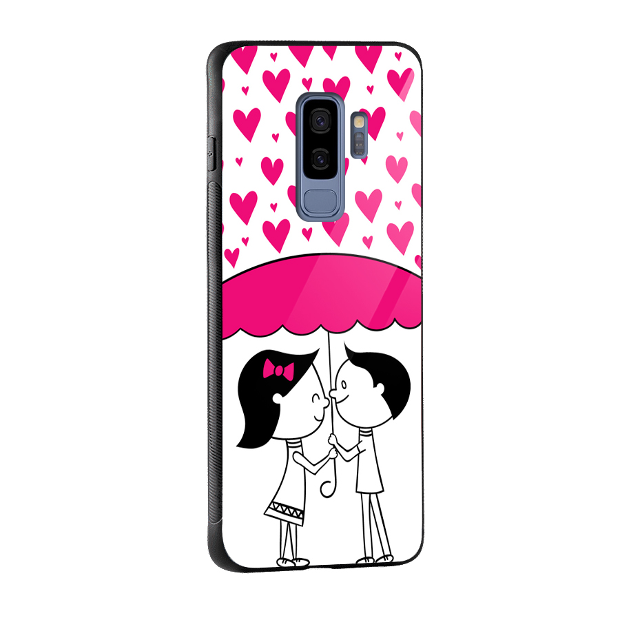 Romantic Couples with Hearts Glass Back Case for Galaxy S9 Plus