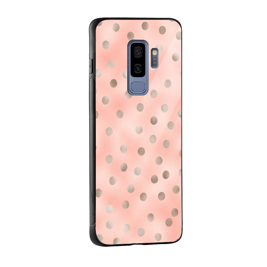 RoseGold Polka Dots Glass Back Case for Galaxy S9 Plus