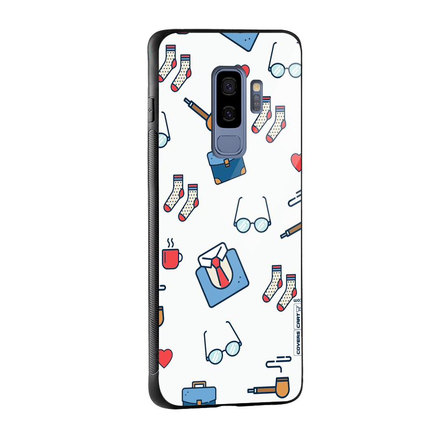 Shirt Spectacles Pattern Glass Back Case for Galaxy S9 Plus