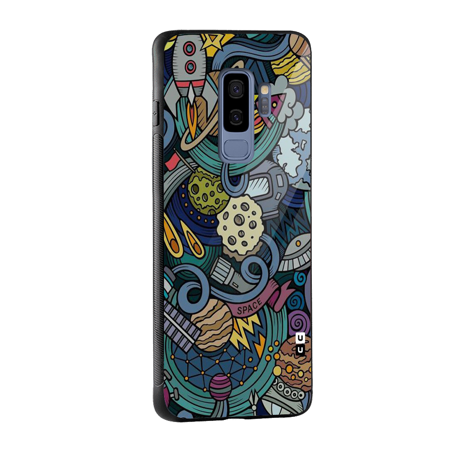 Space Pattern Blue Glass Back Case for Galaxy S9 Plus