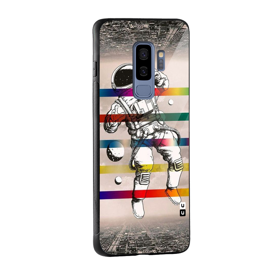 Spaceman Rainbow Stripes Glass Back Case for Galaxy S9 Plus