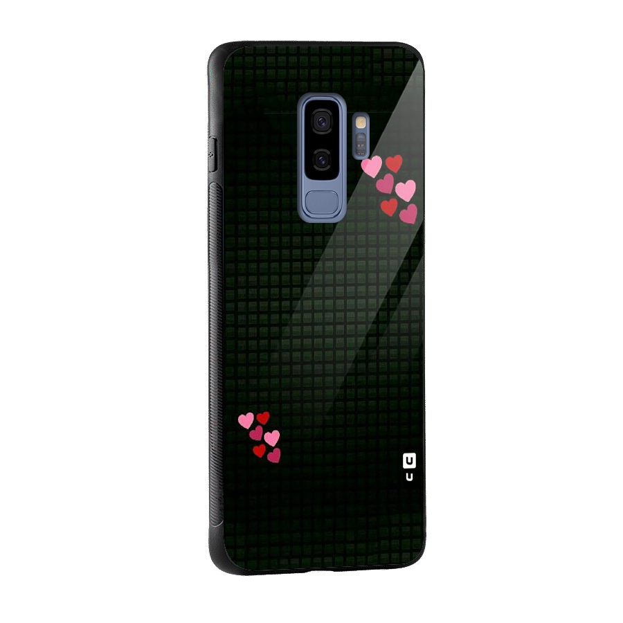Square and Hearts Glass Back Case for Galaxy S9 Plus