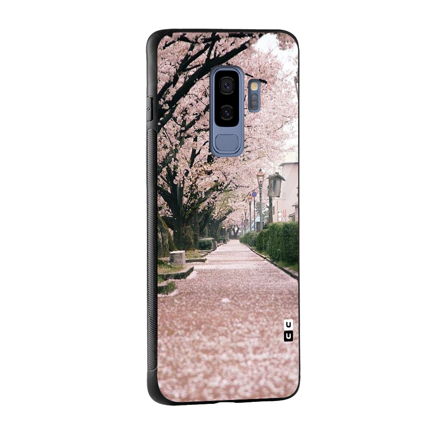 Street In Pink Flowers Glass Back Case for Galaxy S9 Plus