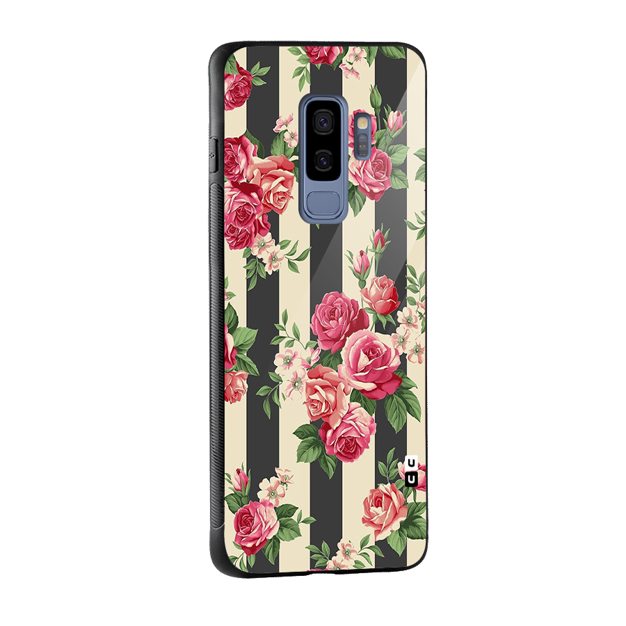 Stripes And Floral Glass Back Case for Galaxy S9 Plus