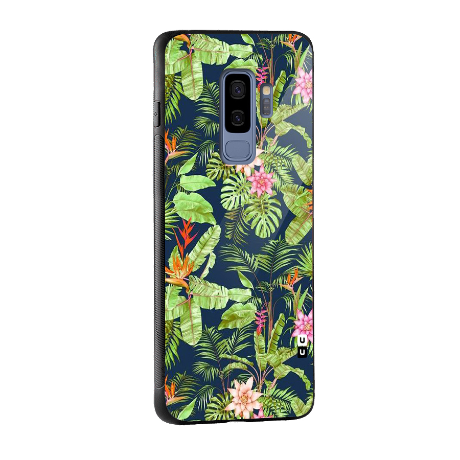 Tiny Flower Leaves Glass Back Case for Galaxy S9 Plus
