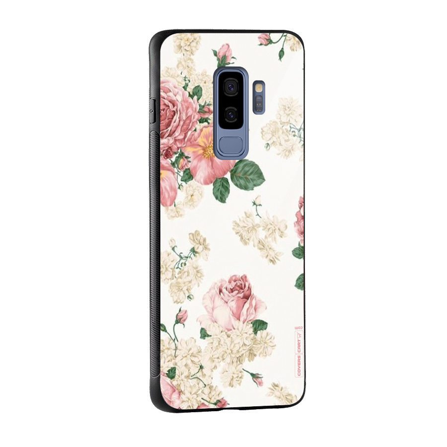 Vintage Floral Pattern Glass Back Case for Galaxy S9 Plus