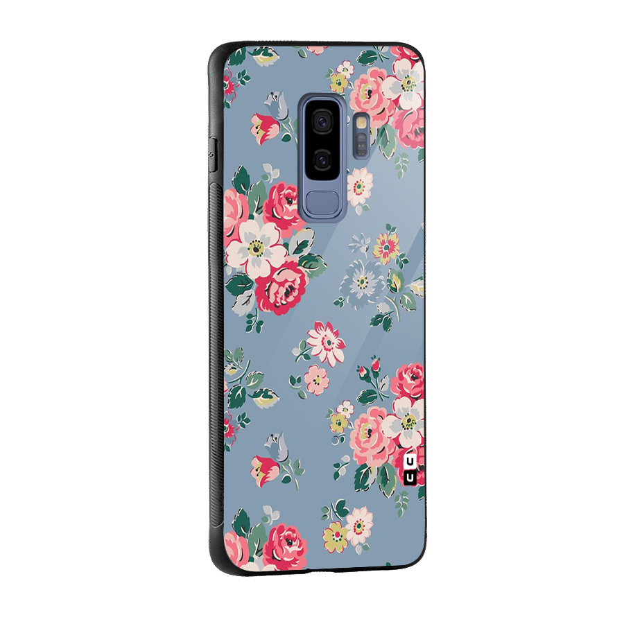 Vintage Flower Pattern Glass Back Case for Galaxy S9 Plus