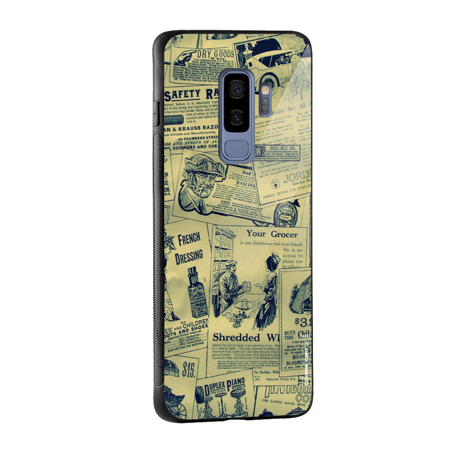 Vintage Newspaper Cutouts Glass Back Case for Galaxy S9 Plus
