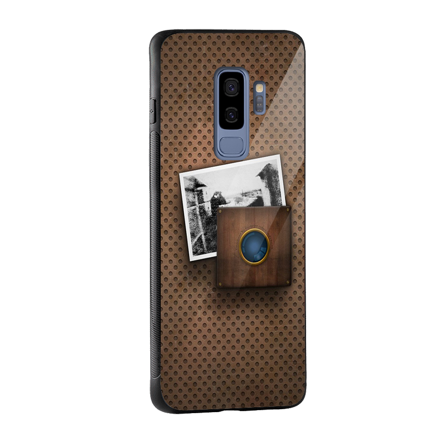 Vintage Wood Camera Glass Back Case for Galaxy S9 Plus