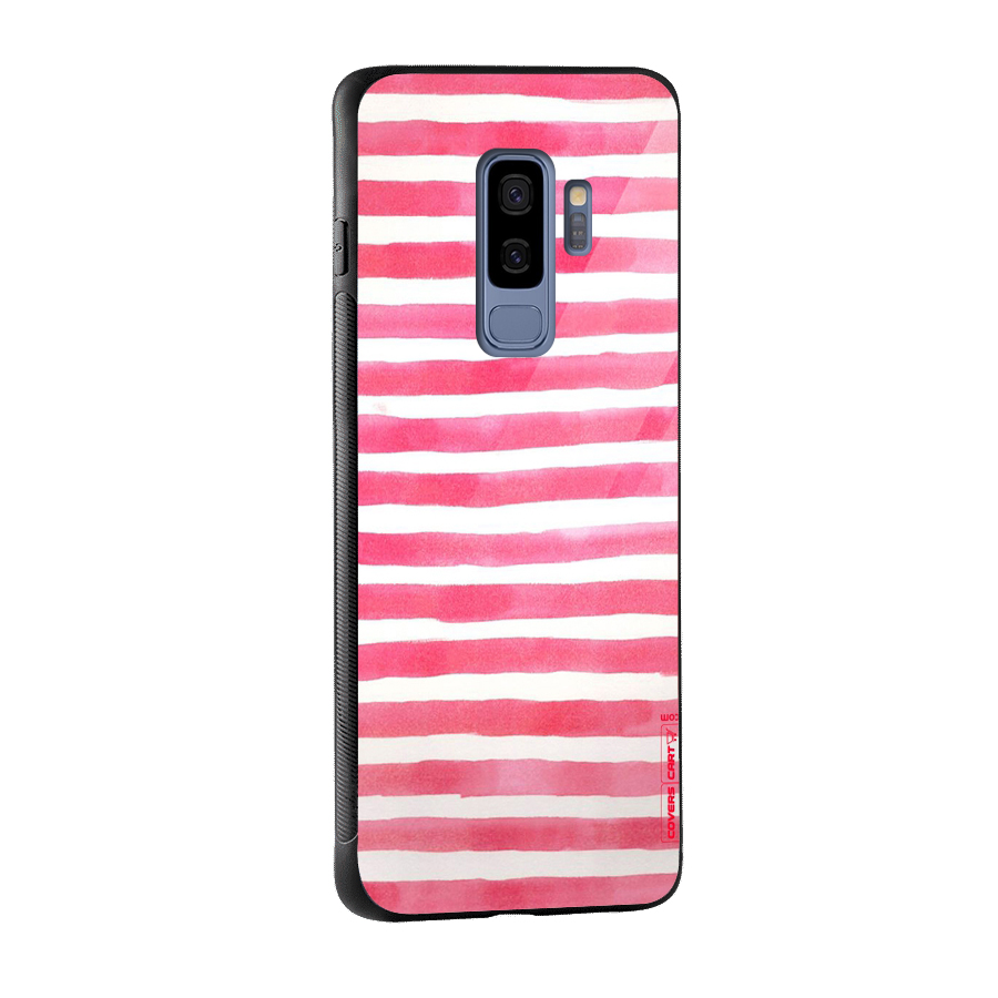 White And Pink Stripes Glass Back Case for Galaxy S9 Plus