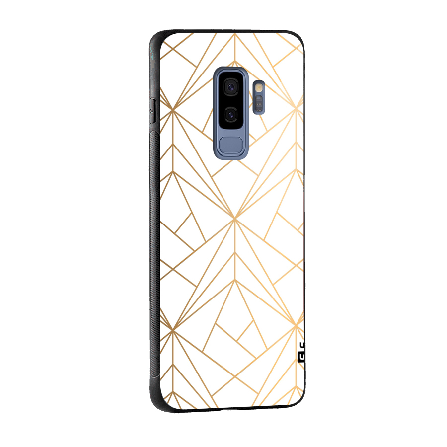 White Golden Zig Zag Glass Back Case for Galaxy S9 Plus