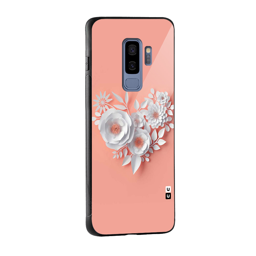 White Paper Flower Glass Back Case for Galaxy S9 Plus