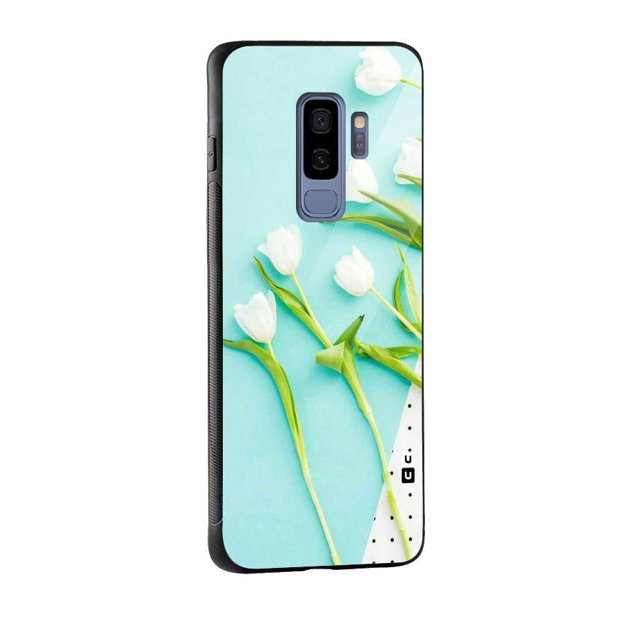 White Tulips Glass Back Case for Galaxy S9 Plus