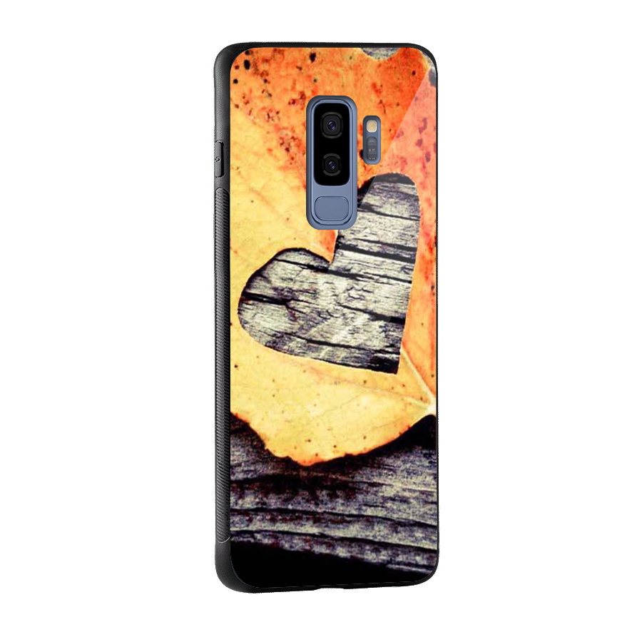Wood Heart Leaf Glass Back Case for Galaxy S9 Plus