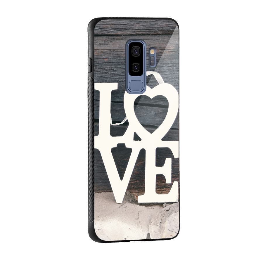 Wood Love Lock Glass Back Case for Galaxy S9 Plus